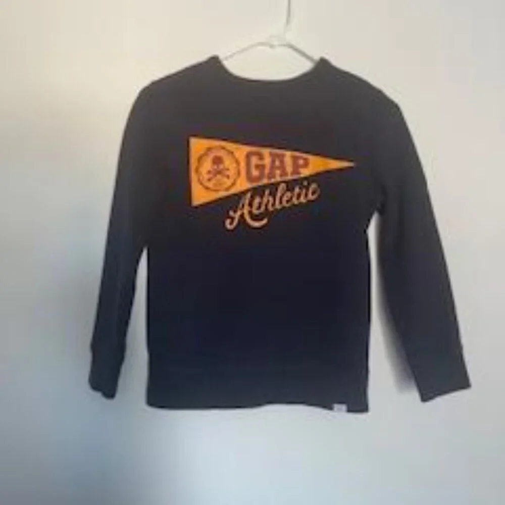 Boys' GAP Athletic Crew Neck Sweater (Size M - 8) Navy Blue with Orange Logo